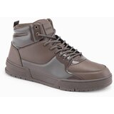 Ombre Men's high-top sneakers shoes with shiny elements - dark brown | shoptok.hr