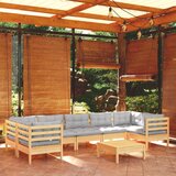 The Living Store Vrtna sedežna garnitura 8-delna s sivimi blazinami borovina - Vrtna Sedežna Garnitura, (21425216) | Shoptok.si