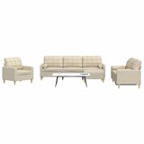 vidaXL Sedežna garnitura 4-delna s stolčkom in blazinami krem blago | Shoptok.si