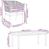  Vrtna garnitura - 6-dijelni vrtni blagovaonski set s jastucima poliratan i staklo Siva 200 x 100 x 74 cm 6 | shoptok.hr