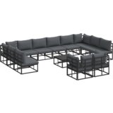 vidaXL Vrtna sedežna garnitura 13 pcs Črna 70 x 70 x 32 cm Aluminij | Shoptok.si