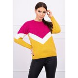 Kesi Sweater with geometric fuchsia + mustard patterns Cene
