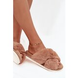 EVENTO Furry Women's Slippers With Intertwined Straps Camel Quenelle | shoptok.hr