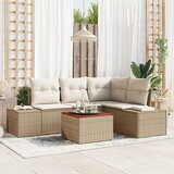 vidaXL Vrtni kavč set Set 5 Bež in krem Poli ratan, poliester, jeklo | Shoptok.si