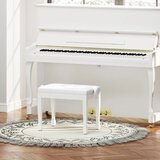  Klavirska stolica/klupa s podesivom visinom i jastukom od umjetne kože za klavir i klavijaturu 64 x 35 x 45-55 cm bijela | shoptok.hr