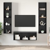  Set TV stalka s policom Zidne s pohranom 3 pcs Crni hrast 37 x 37 x 142.5 cm Cijene