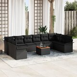 vidaXL 11-delni vrtni sofa set z blazinami Črn Poli Ratan Akacija Cene