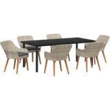 vidaXL Blagovaonski set 7 pcs Svijetlo siva i crna 200x100x74 cm | shoptok.hr