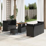 vidaXL 8-delni vrtni sofa set z blazinami črn poli ratan akacija, 3-delni vrtni jedilni set z blazinami črn poli ratan akacija Cene