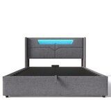 Lumor Oblazinjena postelja s predalom 160x200 cm iz lanenega blaga – z LED in priključki za polnjenje – siva, (22151445) | Shoptok.si