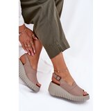 ARTIKER Ladies Sandals Made Of Natural Leather On Wedge Dark Beige | shoptok.hr