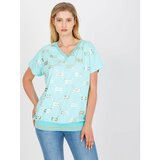 Fashion Hunters Mint cotton plus size blouse with short sleeves Cene