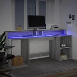  Radni stol s LED svjetlima siva boja hrasta 200x55x91 cm drveni | shoptok.hr