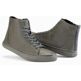 Ombre Men's high-top sneakers with matte texture and embossed logo - dark olive | shoptok.hr