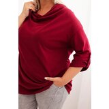 Kesi Włoski Women's Plus Size loose-fitting blouse with cotton and water neckline burgundy | shoptok.hr