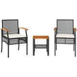  3-dijelni bistro set s jastucima poliratan i drvo bagrema crni | shoptok.hr