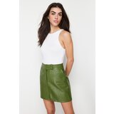 Trendyol Khaki Premium Mini A-Line Weave Faux Leather Skirt | shoptok.hr