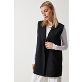 Happiness İstanbul Woman's Black Shawl Collar Double Breasted Woven Vest | Shoptok.si