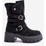 Boto Women's Ankle Boots On Chunky Heel With Buckles And Strap Black Nerelisa | Shoptok.si