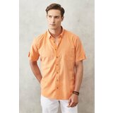 AC&Co / Altınyıldız Classics Men's Orange Comfort Fit Button-down Collar Linen Look 100% Cotton Short Sleeve Shirt. Cene