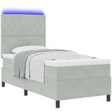 vidaXL Box Spring postelja z vzmetnico in LED lučko svetlo siva 90x200 cm žamet Cene