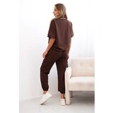 Kesi Włoski Women's viscose set with short sleeves and trousers brown | shoptok.hr
