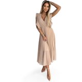 Numoco Pleated dress with ruffles on the shoulders and neckline | shoptok.hr