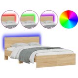  The Living Store Posteljni okvir z vzglavjem in LED sonoma hrast 135x190 cm - Posteljni Okvir, (21528589) | Shoptok.si
