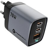 forcell F-ENERGY GaN III VT-37 mrežni punjač s LCD zaslonom 2 x Type C + USB A PD QC4.0 SAM SFC2.0 3.45A 70W sivi | Eponuda.com