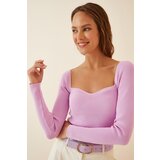  Women's Lilac Heart Collar Corduroy Knitwear Sweater | shoptok.hr