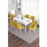 Hanah home Eva - White, Mustard WhiteMustard Extendable Dining Table & Chairs Set (7 Pieces) | ePonuda.com