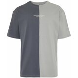 Trendyol Anthracite Men's Oversize Color Blocked 100% Cotton Embroidered T-Shirt Cene