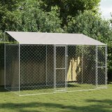  Kavez za psa s krovom Srebrno 400 x 200 x 256 cm Čelik i PE | Shoptok.si