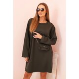 Kesi Włoski Plus Size women's viscose dress with a chain bag khaki | Shoptok.si