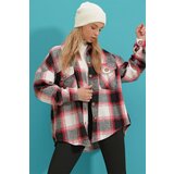Trend Alaçatı Stili Women's Dry Rose Checkered Stamped Cotton Oversize Jacket Shirt Cene