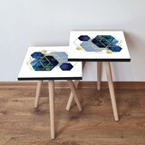 Hanah home 2Shp327 - Navy Blue Navy BlueBlueGoldWhite Nesting Table (2 Pieces) | ePonuda.com