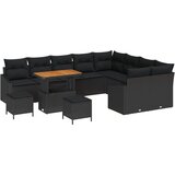 vidaXL Set vrtnih sofa od 12 dijelova s jastučićima, crni poli ratan akacija, 2-sjedna vrtna sofa sa skladištem i jastučićima, crni poli ratan, 3-dijelni vrtni set za blagovanje s jastučićima, crni poli ratan akacija Cijene