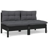 Maison Chic Vrtni kavč - Zunanji kavč dvosed z blazinami črna trdna borovina, (22042065) | Shoptok.si