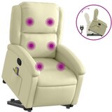 Maison Chic masažni naslanjač - Relax naslanjač s funkcijo vstajanja krem pravo usnje, (22062669) | Shoptok.si