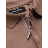 Ombre Men's polo shirt with zipper neckline - light brown | Shoptok.si