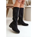 Kesi Openwork women's boots on a low heel eco suede zipped black orchids | Shoptok.si