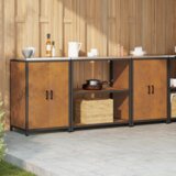 vidaXL Kuhinjski set za pohranu s policom s pohranom s vratima 3 pcs Rđa 210 x 50 x 92 cm | shoptok.hr