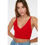 Trendyol Red Strap Crop Knitwear Blouse Cene