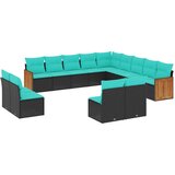 vidaXL Vrtni set s jastucima 13 dijelova crni poliratan - Crna Bez stola 1 | shoptok.hr