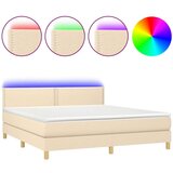 vidaXL Box spring postelja z vzmetnico LED krem 180x200 cm blago | Shoptok.si