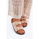 Boto Crochet Women's Slippers With Golden Buckles Beige Fenira | shoptok.hr