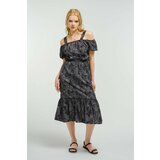 armonika Women's Anthracite Patterned Dress with Straps and Elastic Waist cene