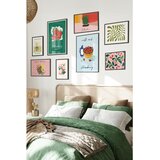 Wallxpert set od 8 uramljenih slika Çgs-046, voćni motivi u zelenoj i roze – jagode, mleko, kaktus i biljne šare, crni ram | Eponuda.com