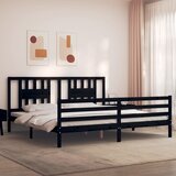 vidaXL Posteljni okvir z vzglavjem črn 200x200 cm trden les Cene