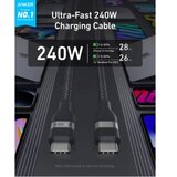 Anker USB tip-C kabl M/M 1.8m, za Super brzo punjenje 240W/480Mbps, pleteni, crni Cene